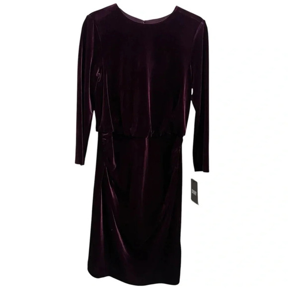 DKNY Velour Sheath Dress in a stunning Purple Bracelet Sleeve Length - Picture 2 of 3